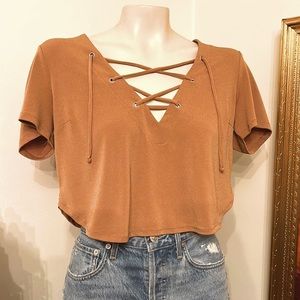 Express Lace Up Mustard Crop Top